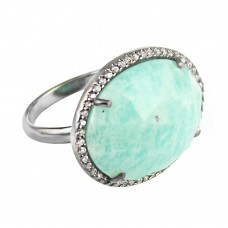 Vintage Amazonite oval Cut Cocktail Cubic Zirconia Ring